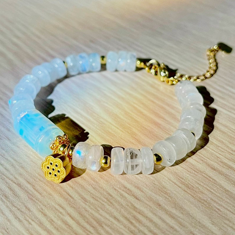 Moonstone bánh dày - Lu thống dạ qunag mix charm bạc xi vàng