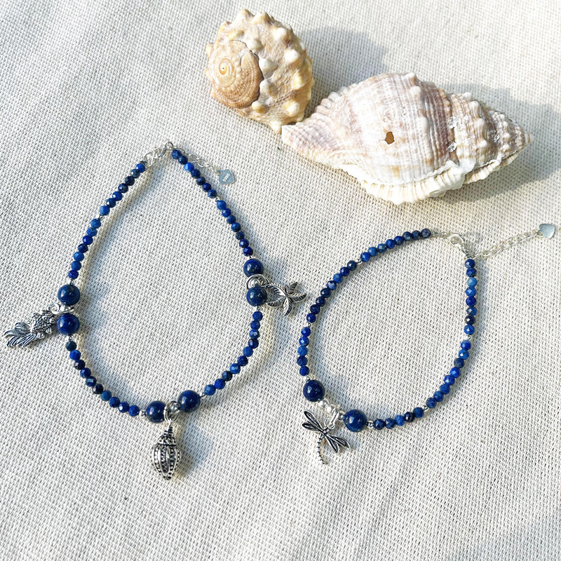 Vòng tay Lapis Lazuli mix charm bạc Thái