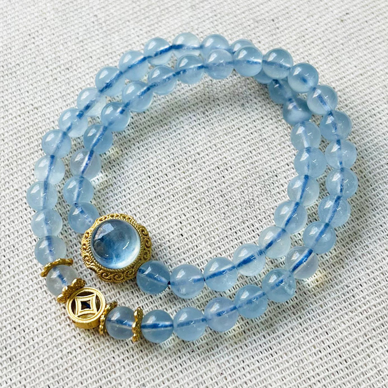 Aquamarine mix charm bạc xi vàng